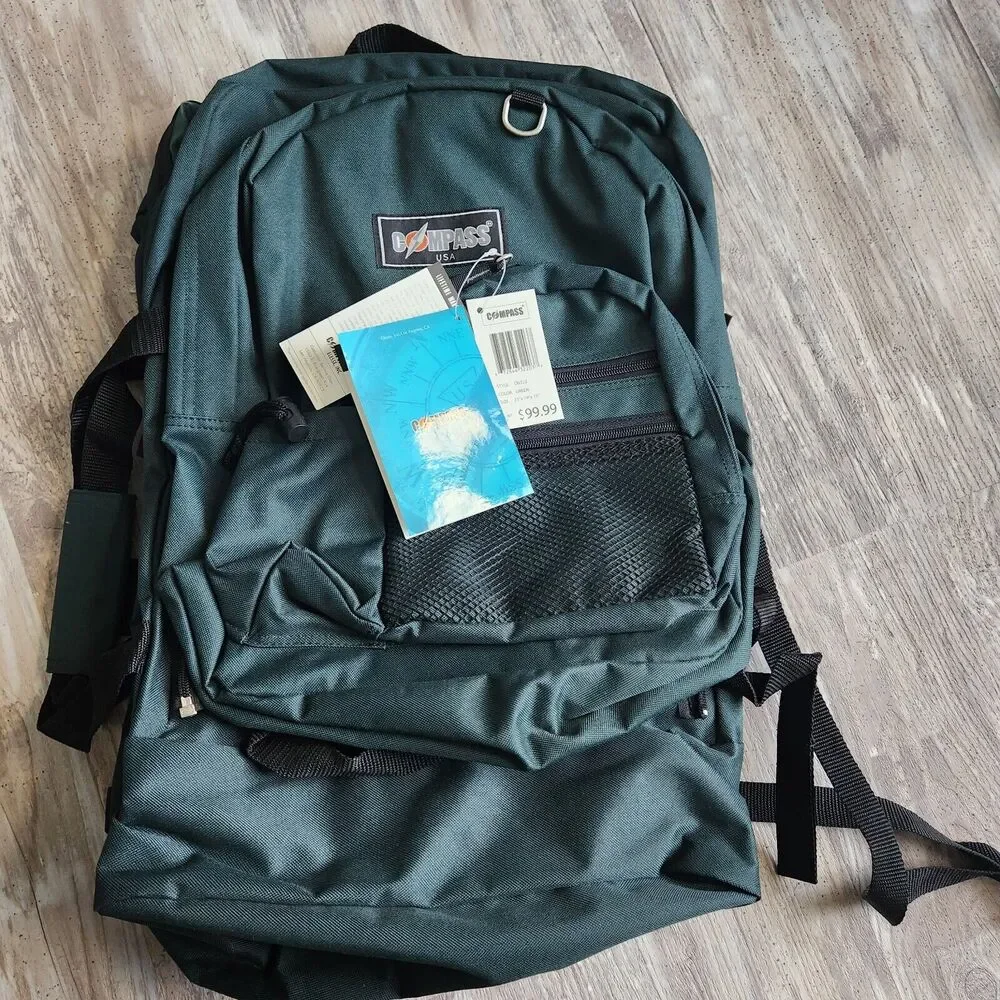 Compass 2 in 1 Outdoor Products Backpack Green Hiking Polyester Bag NWT New